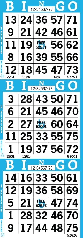 Bingo Paper Sheets – 3 Faces, 12" x 4" – Pack of 500 Disposable Bingo Cards – Recyclable Dauber Paper for Seniors, Adults & Community Events (Blue)