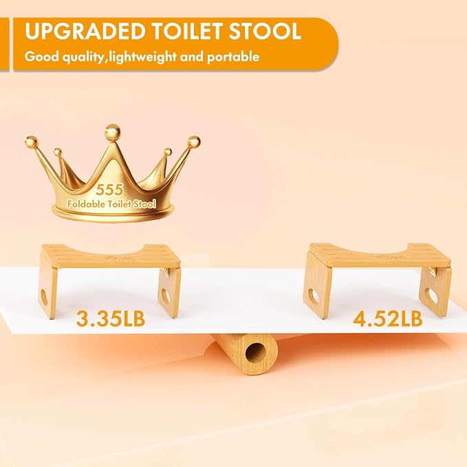 Foldable Toilet Stool,7 Inches Bamboo Poop Stool for Bathroom | Toilet Stool Squat Adult, Potty Stool with Anti-Slip Strip