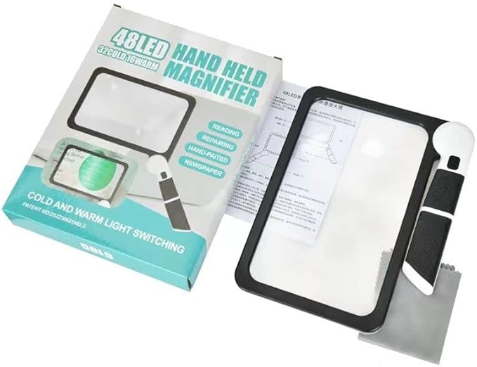 Magnifying Glass with Light, Page 5X Folding Handheld Rectangular Magnifier with 48 Lights for Reading Books & Close Work, Ideal Lighted Magnifying Gift for Low Visions