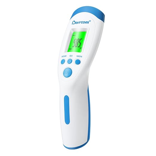 Berrcom Non-Contact Infrared Forehead Thermometer for Adults and Kids | 3-in-1 digital LCD display, fever alert, contactless reader, fast & accurate, for home use