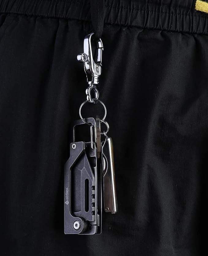 edcfans Keychain Knife, Carabiner Multitool, Tanto Pocket Knife with Key Clip, Box Cutter, Can/Bottle Opener, Screwdriver Wrench, Pry Tools, EDC Hiking Camping Gear, Gifts for Men Women Everyday Carry