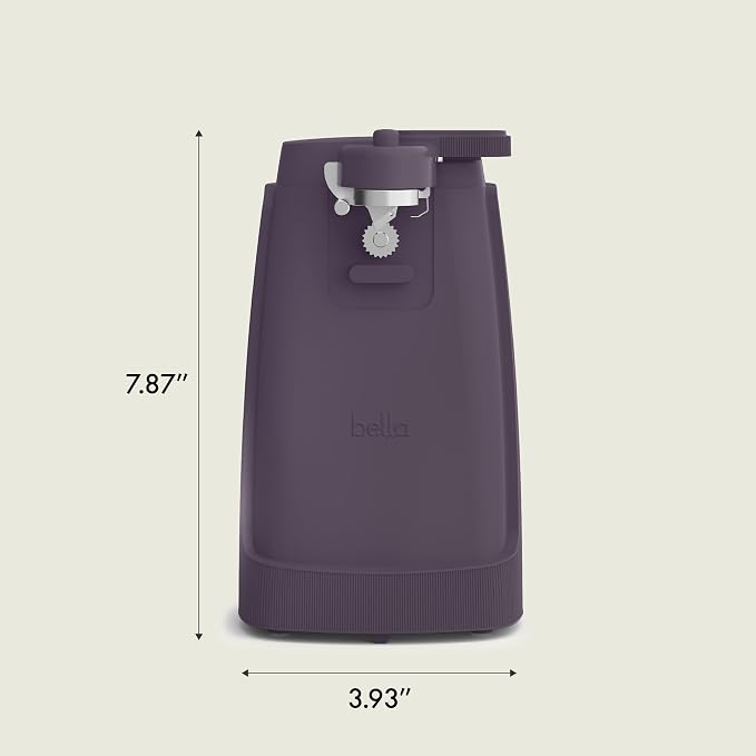 bella Electric Can Opener and Knife Sharpener, Removable Cutting Lever, Cord Storage, Stainless Steel Blade, Plum