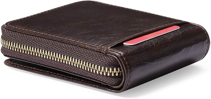 GOIACII Wallets for Men Genuine Leather Front Pocket Wallet RFID Zip Around Bifold Credit Card Holder | RFID