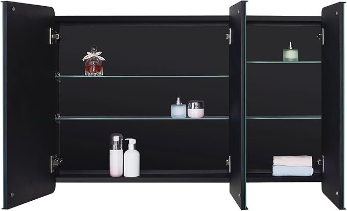 Bathroom Mirror Medicine Cabinet with Round Corner Framed Door 36 x 26 inch, Black,Recessed or Surface Mount, with Adjustable Glass Shelves
