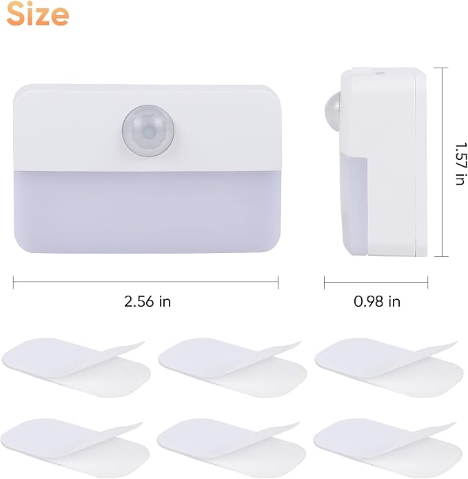 Motion Sensor Night Lights Indoor: Battery Operated Stair Lights 6 Pack | Battery Sensor Lights LED 35 Lumen 3000k for Step Hallways Closets Wall Bedroom Cabinets - Indoor Night Light Set