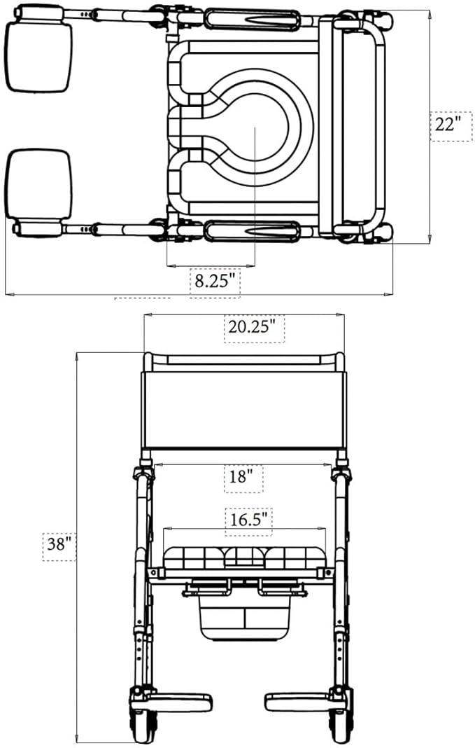 SolutionBased - - Lightweight Aluminum Folding Rolling Shower Chair for Elderly and Disabled - Rolling Commode Shower Wheelchair - Commode - Handicap Shower Chair with Wheels