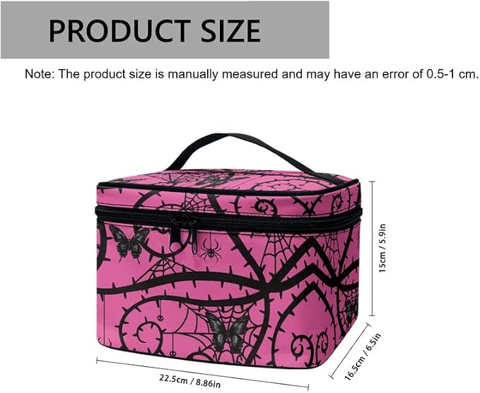 Spider Web Butterfly Make Up Bag Travel Cosmetic for Women, Gothic Black Thorn Large Makeup Accessories Organizer Essentials Toiletry Bags, Pink