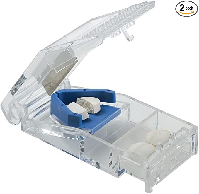 EZY DOSE Pill Cutter and Splitter with Lock, Cuts Pills, Vitamins, Tablets, Stainless Steel Blade, Travel Sized, Safely Cut Pills and Vitamins, Accurate and Easy Cutting, Color May Vary, BPA Free