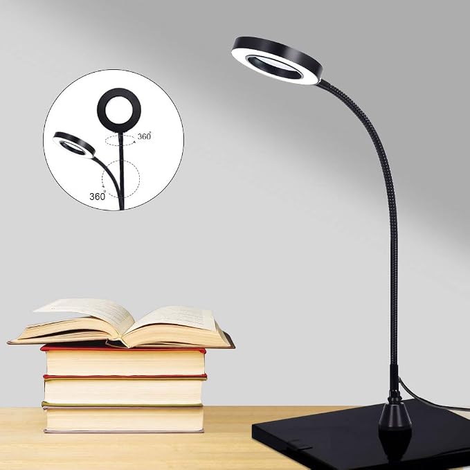 NEWACALOX LED 3X Magnifier, Flexible Gooseneck Magnifier Lamp Strong Magnet Base, Can Be Positioned to Hold The Magnifier Where You Want Hands Free