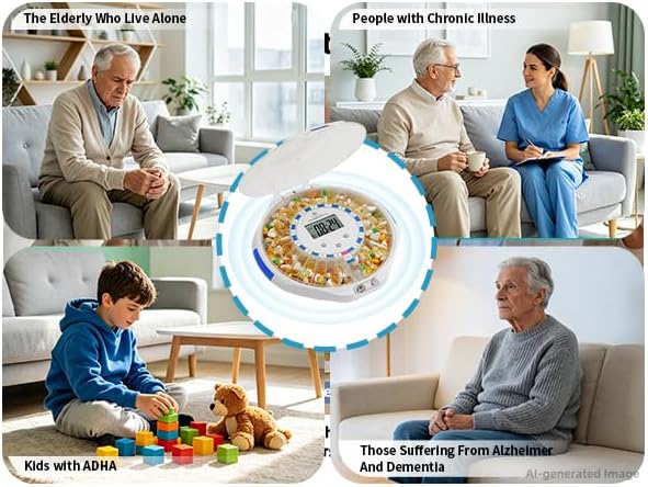 Senyerkare Automatic Pill Dispenser with Lock & Alert for Seniors/Dementia | Sound-Light Reminder, Up to 6 Alarms/Day, Medication Organizer with Clear Lid & LCD Display for Elderly, Caregivers