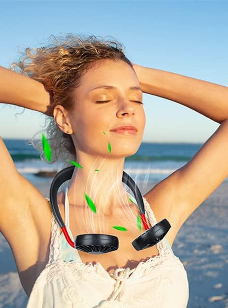 Portable Neck Fan Rechargeable Personal HandFree Fan Mini USB Wearable Neckband Sport Fan 3 Speed Adjustable 360 Degrees Rotation Perfect for Working Traveling Office Reading (2 Pack:Red Black+White)
