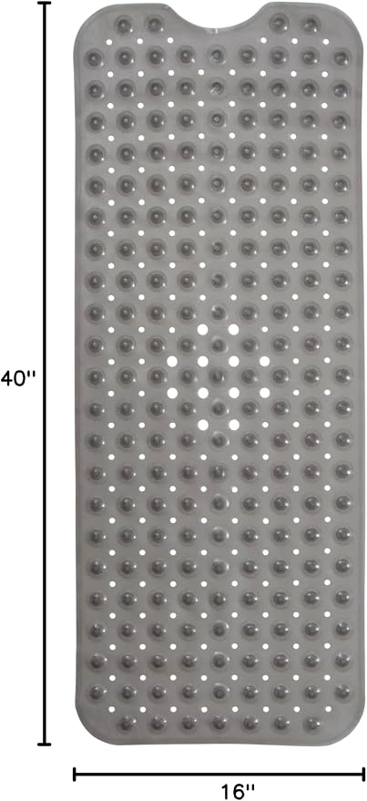 ENKOSI Bathtub Mat – 40 x 16 Inch Extra Long Non Slip Shower Mat – Anti Slip Grey Bath Mat with Suction Cups and Drain Holes – Bathroom Mat for Smooth Tubs and Shower Floors (40x16 Clear Grey)