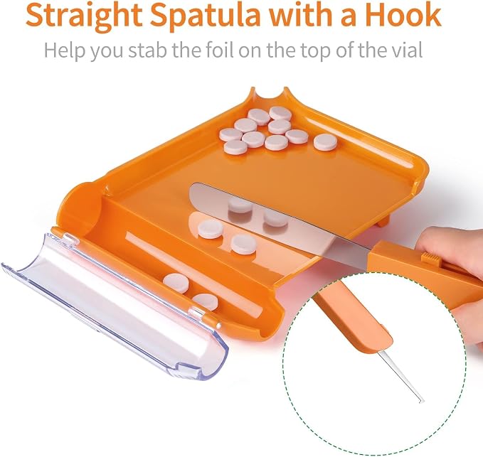 Opret Right Hand Pill Counting Tray with 2 Spatulas, Pill Counter with A Straight Spatula & A L-Spatula for Pharmacy to Count Meds Pills Tablets