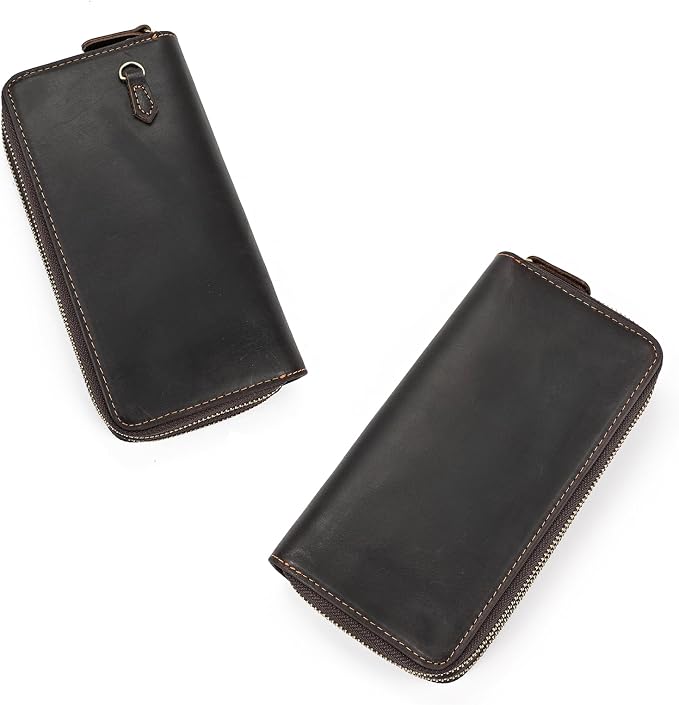 Genuine Leather Long Wallet for Men, Large Capacity Purse Clutch Bag Handbag Checkbook Cash Credit Cards Phone Holder | Large Capacity