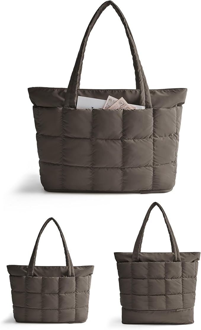 BAGSMART Expandable Tote Bag for Women, Puffer Work Tote Handbag, Quilted Carry On Bag for Travel Gym