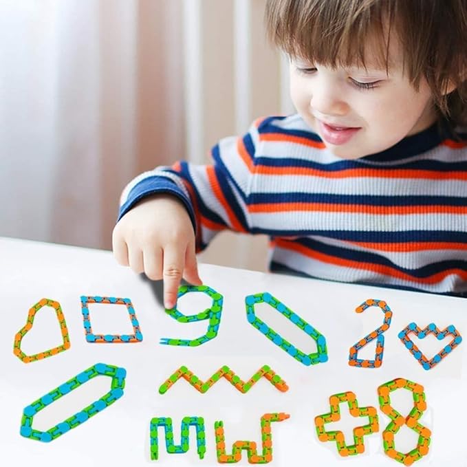 96pcs Random 24 Links Wacky Tracks Snap and Click Fidget Toys, Finger Sensory Toys, Snake Puzzles for Stress Relief, Party Bag Fillers, Random Color, Carnival Gift