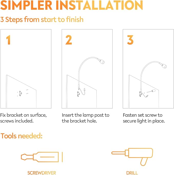acegoo Wall Mounted Minimalist Bedside Reading Light, Wooden Headboard Mount Flexible Neck Book Light, Handy Lamp Head Switch, CRI 98+ 4000K LED, Powered by USB