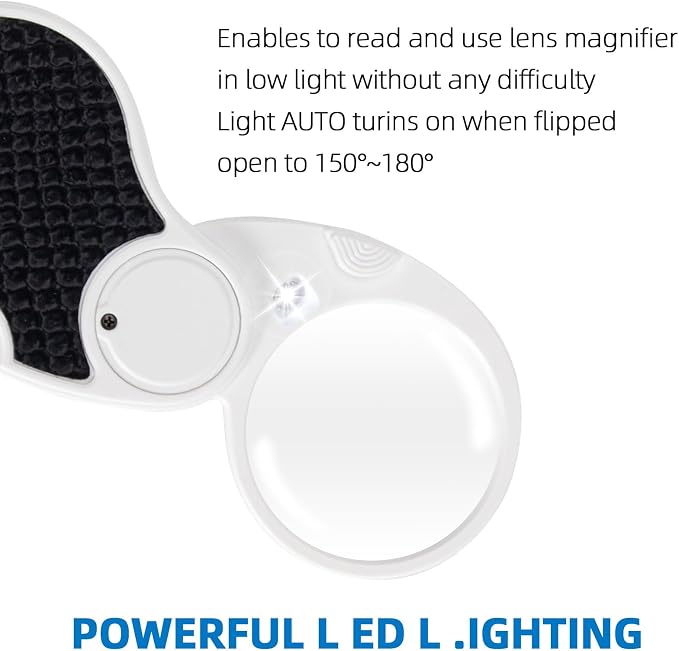 Magnifying Glass with Light, 5X Pocket Magnifier, Lightweight LED Illuminated Magnifying Glass for Reading, Macular Degeneration, Inspection, Jewellery, Coins, Hobbies & Crafts