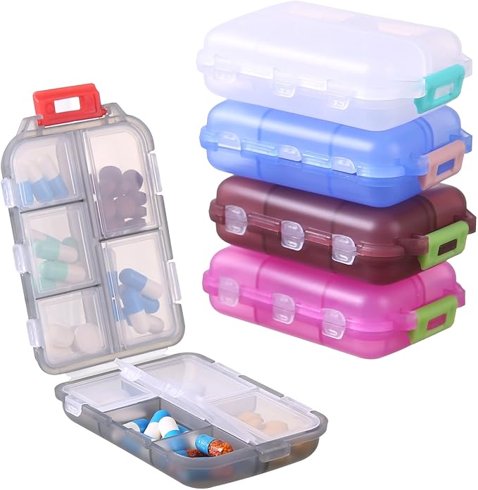 1Pack Travel Pill Organizer - 10 Compartments Pill Case, Compact and Portable Pill Box, Perfect for On-The-Go Storage, Pill Holder for Purse Gray