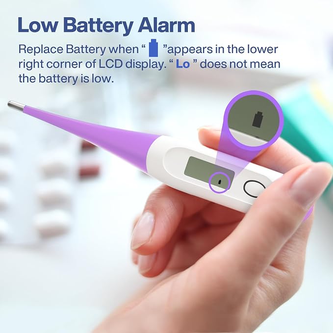 Boncare 10 Seconds Oral Thermometer for Adults and Kids, Purple | Accurate & Safe, Rectal Digital Thermometer for Baby, Fever Alarm