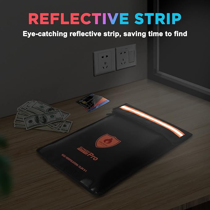 4200℉ Upgraded Fireproof Document Bag, Important Waterproof Document Holder with Thermal Insulation Layer, Legal Size Fireproof Envelope with Zipper/Reflective Strip