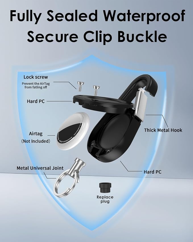 for Airtag Keychain,IPX8 Waterproof AirTag Holder with Carabiner,Hard PC,Lock Clip,Universal Wheel Keyring,Air Tag Keychain for Apple Airtag (Red 1 Pack)