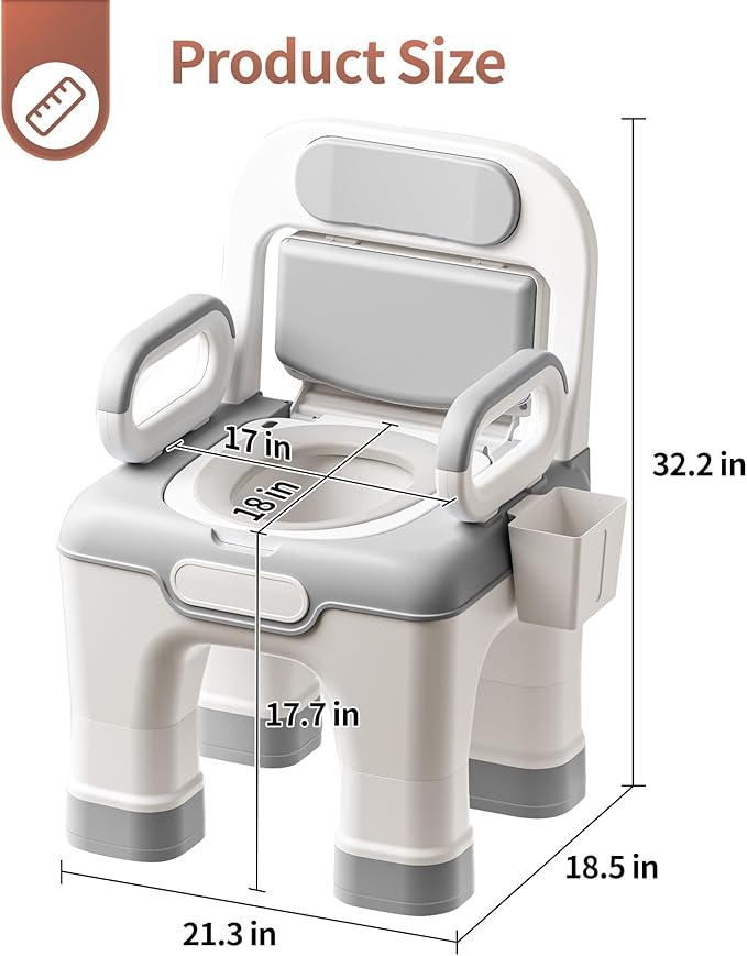 Bedside Commode, Upgraded Safety Commode Toilet for Elderly Disabled, Potty Chair for Adult with Enlarged Arms, Height Adjustable, 900lbs Heavy Duty Bedside Commodes for Seniors