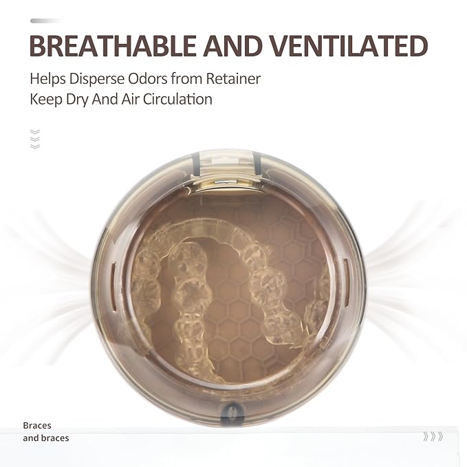Retainer Case Slim Aligner Case with Vent Holes Removable Inner Tray Silicone for Easy Cleaning Retainer Removal Tool and Brush (Clear Brown)