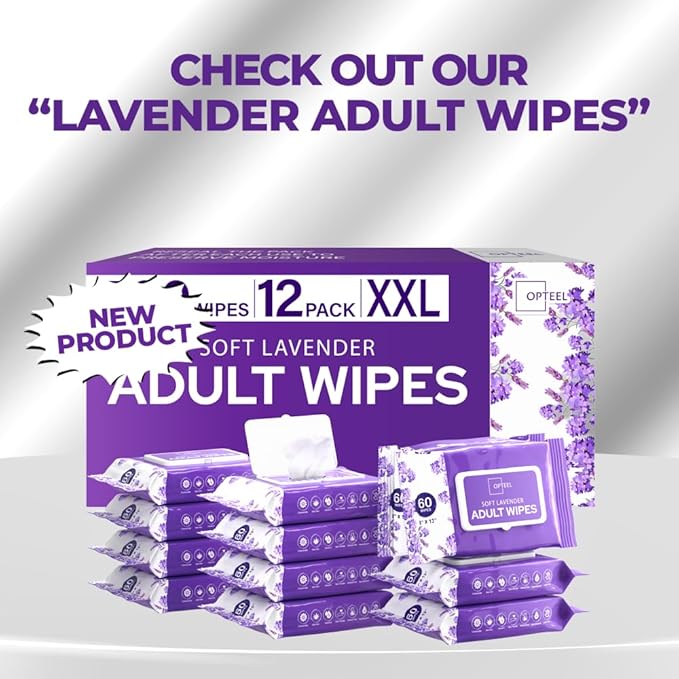 Adult Wipes Extra Large Scented - Skin-Friendly Incontinence Wet Wipes for Adults & Elderly Disposable Washcloths - 8x13" 4 Packs of 60 (240 Wipes)