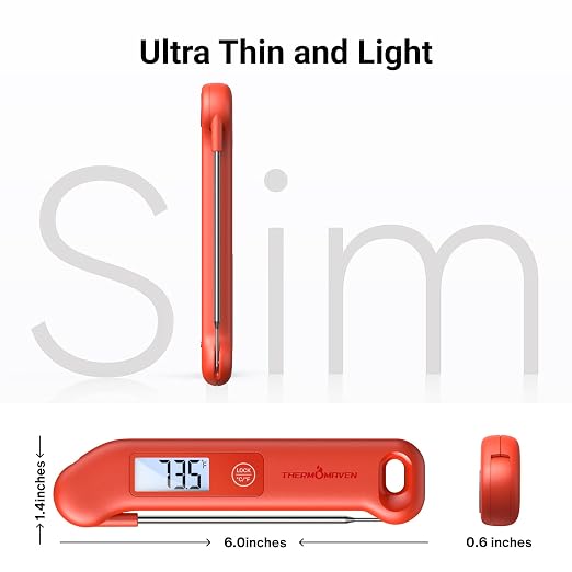Professional Meat Thermometer Digital, ±0.5℉ NIST Certified Accuracy, Instant Read Food Thermometer for Cooking Grill, Fully Waterproof, Auto-Rotate Backlit Display, Motion-Sensing On/Off, Red