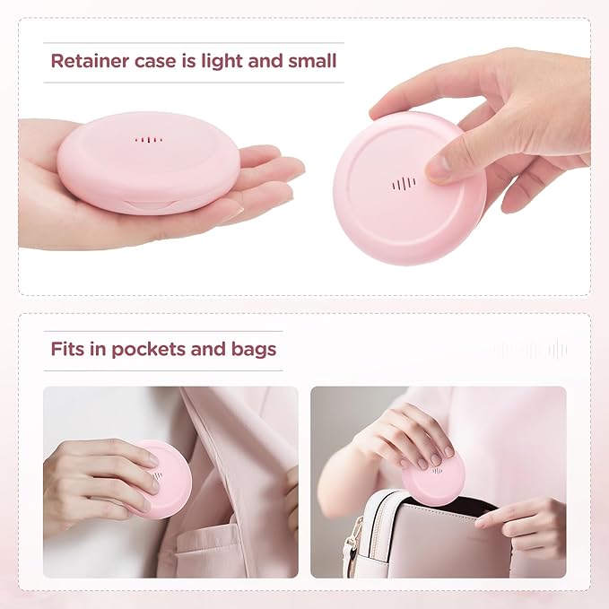 2 Pack Retainer Case Ultra-slim Aligner Case with Vent Holes Removable Inner Tray Silicone for Easy Cleaning (2Pack Pink Purple)