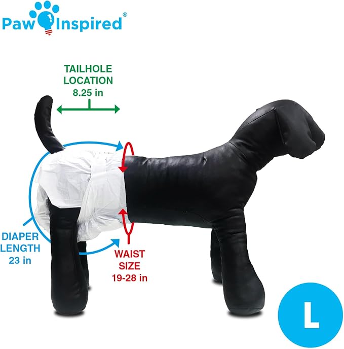 Paw Inspired Disposable Female Dog Diapers, Large Size, 12 Count | Ultra Protection, Adjustable Fasteners, Comfortable Fit, Leakproof Core, For Dogs in Heat, Excitable Urination, Incontinence