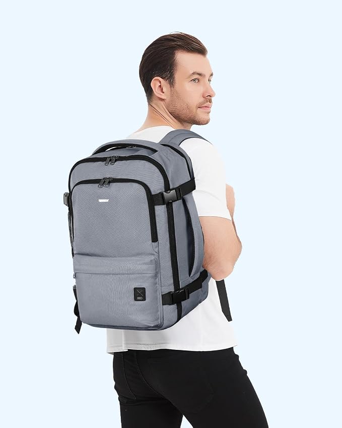 WANDF Personal Item Travel Bag, Small Travel Backpack 17x10x9 for United Airlines, 15.6" Laptop Backpack for Men Women (Grey)