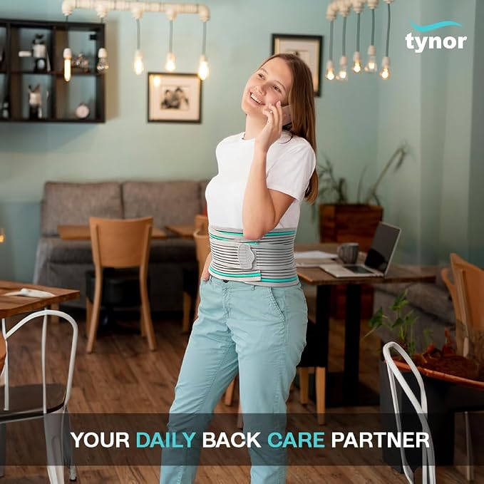 TYNOR Lumbar Support Belt Breathable Compression Lower Back Brace, Adjustable Waist Lumbar Support Brace for Men & Women, Herniated Disc, Sciatica, Back Pain & Heavy Lifting (XXL, Grey)