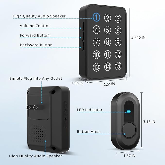 Wireless Emergency Call Button System - 500 Ft Range Caregiver Pager with LED Display, 10 Waterproof Alert Buttons & 1 Receiver for Elderly, Patients, Disabled at Home, Hospital, Clinic
