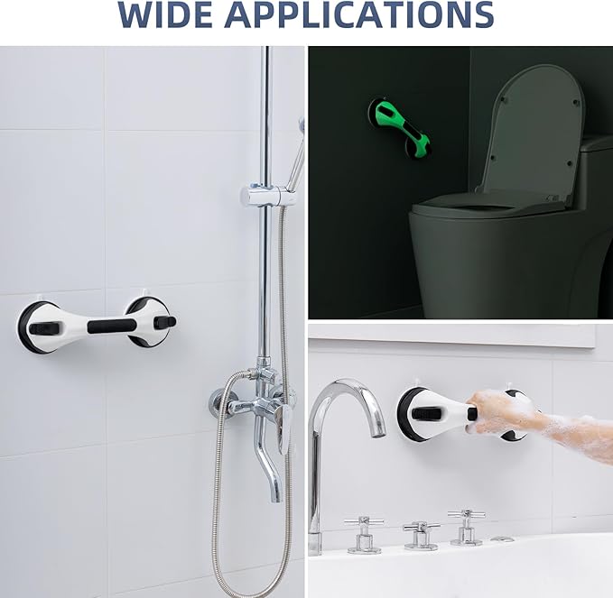 Grab Bars for Bathtubs and Showers Glow in The Dark, 12 inch Suction Grab Bar, Shower Handle Safety Grip Handrail for Seniors and Elderly, Removable Waterproof No Drilling, Black