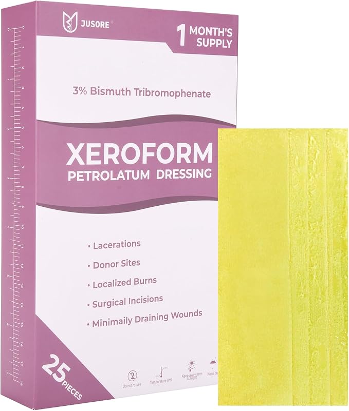 JUSORE Xeroform Petrolatum Dressing 5"x9" - 25 PCs, Non Stick Gauze Pads | Soft Mesh Xeroform Would Dressing for Wound Care, Surgical Incisions, Burns, Lacerations & Skin Grafts