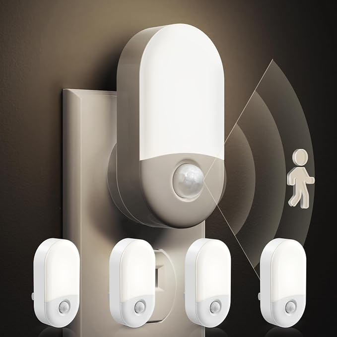 L LOHAS LED Motion Sensor Night Light, Bright Night Lights Plug into Wall | Motion Activated Night Light, Daylight White, Motion Sensor Light Indoor Plug in, Nursery Kids Adults Bathroom Bedroom 4 Pack