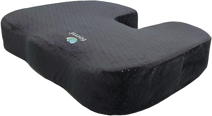 FOMI Extra Wide and Thick Firm Coccyx Seat Cushion | 20” x 16” x 3.5” | Large Black Orthopedic Memory Foam Pad for Car or Truck Seat, Office Chair, Wheelchair | Back Pain Relief