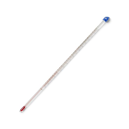 United Scientific Red Spirit-Filled Thermometer, Analog Display, 12" Length, Partial Immersion, Dual Scale, -20 to 150°C / 0 to 300°F Temperature Range