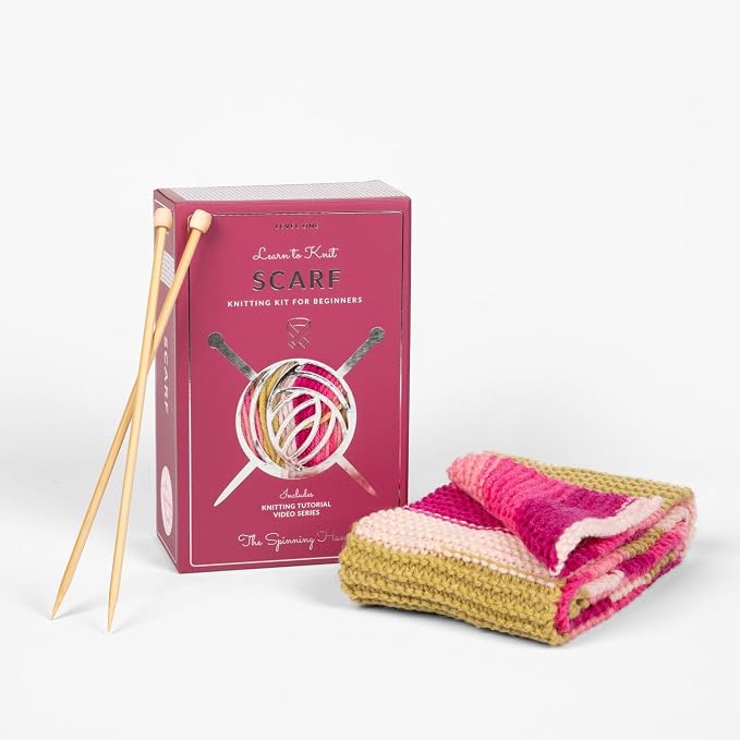 The Spinning Hand Knitting Kit for Beginners Adults – Educator-Designed, Self-Striping Wool Yarn, Bamboo Needles & Video Tutorials (Dragonfruit)