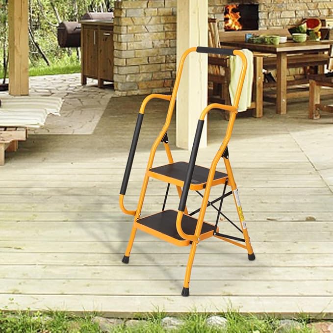 Winado 2 Step Ladder with Handrails, 500LBS Folding Step Stool, w/Non-Slip Side Armrests Large Pedal Area, Multi-use for Home Kitchen Pantry Office