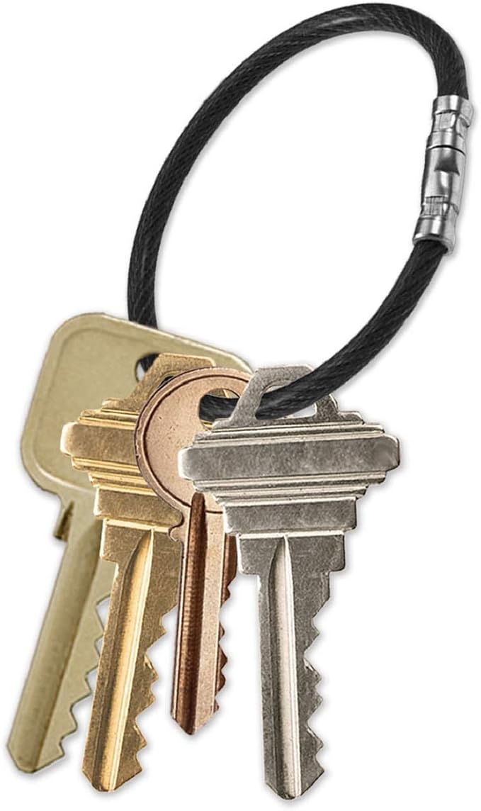 Lucky Line 5” Twisty Lock Key Ring, Flexible Nylon Coated Steel Wire Loop, Corrosion-Resistant and Durable, Black, 5 Pack (8112005)