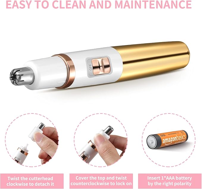 AREYZIN Nose Trimmer for Women Ladies Painless Facial Trimmer for Women,Eyebrow Facial Ear Hair Razors Nose Hair Clipper Professional, Waterproof, Gold