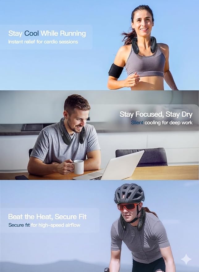Neck Air Conditioner Portable, Upward & Downward Back Airflow, Large Cooling Plate & NTC Control, 6000mAh Bladeless Wearable Fan, 6 Speeds for Outdoor, Travel, Office, Golf