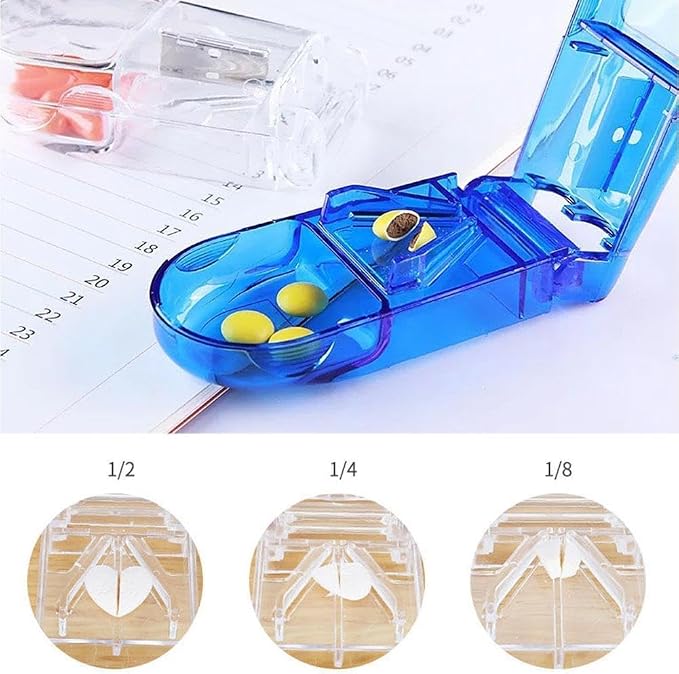 Blue Pill Cutter and Splitter with Dispenser,Safety Medicine Slicer, Tablet Splitter with Guard,Multiple Pill Splitter, Cuts Pills, for Cutting Small Pills or Large Pills in Half,Travel Sized