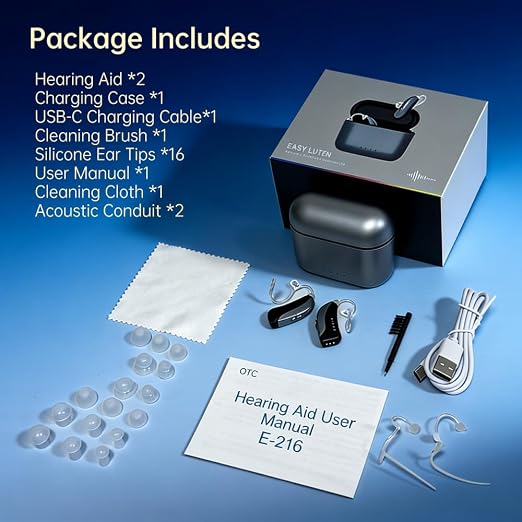 16-Channel OTC Hearing Aids for Seniors & Adults | Rechargeable, Comfort-Fit Design with Advanced Noise Cancellation for Clear Sound