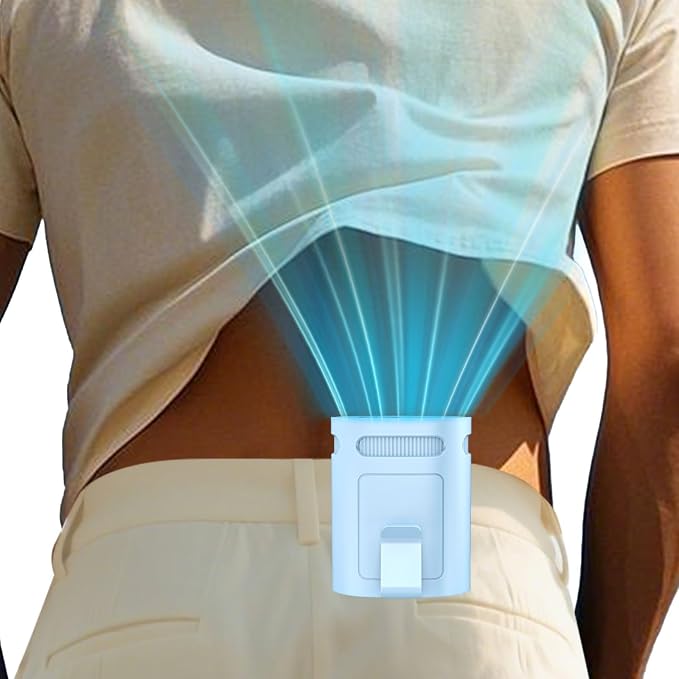 Clip On Fan for Shirt Belt Pants-Mini Lightweight Portable Waist Fan Rechargeable Battery Powered,Hands Free Belt Loop Tshirt Hip Poctet Hard Hat Body Cooler for Travel Camping Sports