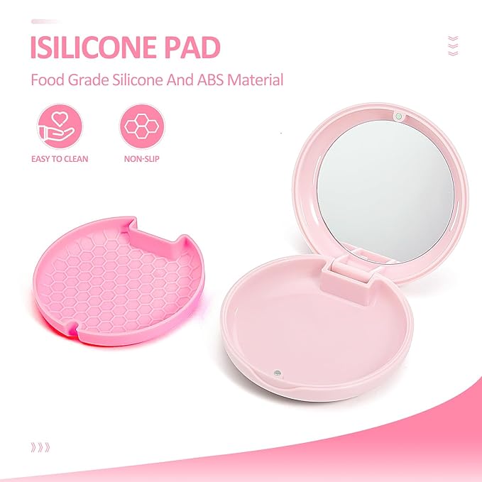 Retainer Case Slim Aligner Case with Vent Holes Removable Inner Tray Silicone for Easy Cleaning, Retainer Removal Tool and Brush (Opaque Pink with Lanyard)