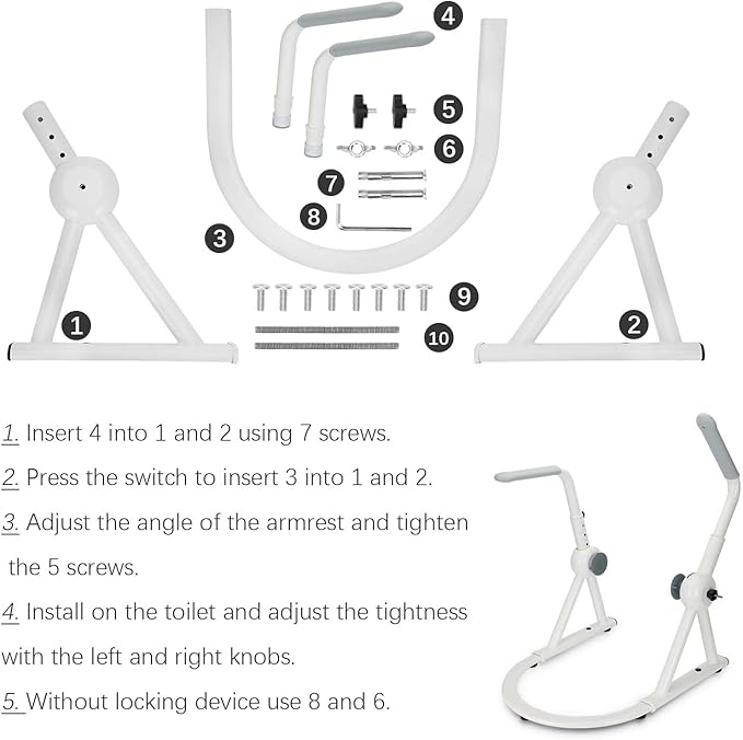 Toilet Safety Rails for Elderly Handicap- 400 lbs Capacity Adjustable Safety Frame with Foldable Armrests